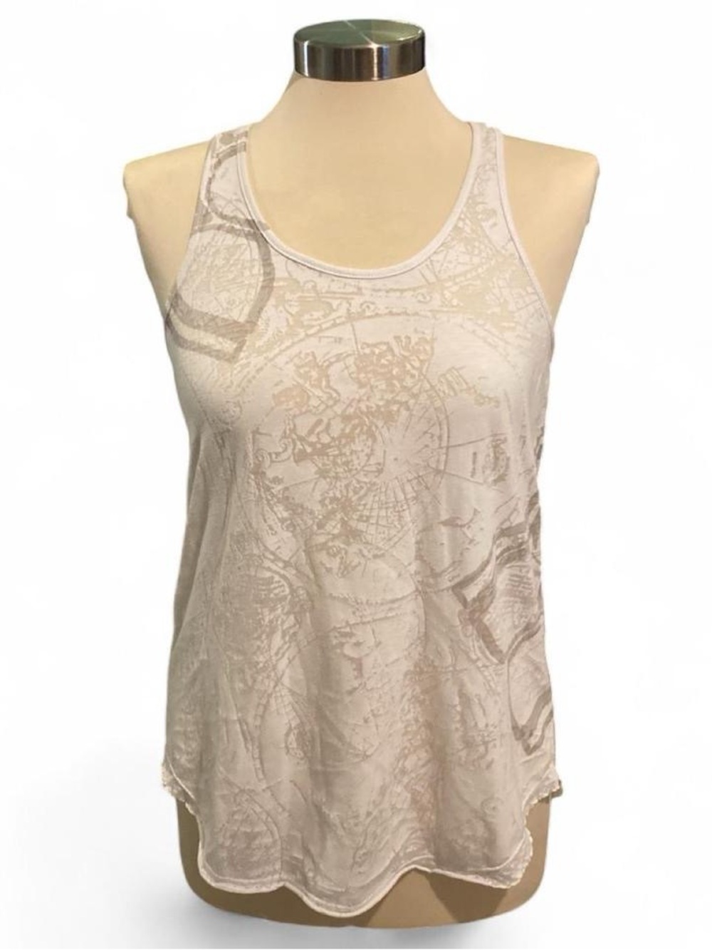 BCBGMaxAzria White Racerback Abstract Printed Tank